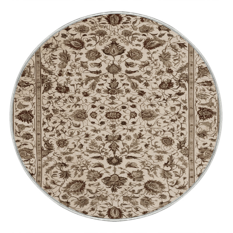 Tapis turc beige lavable à la machine, Rond 5 pi