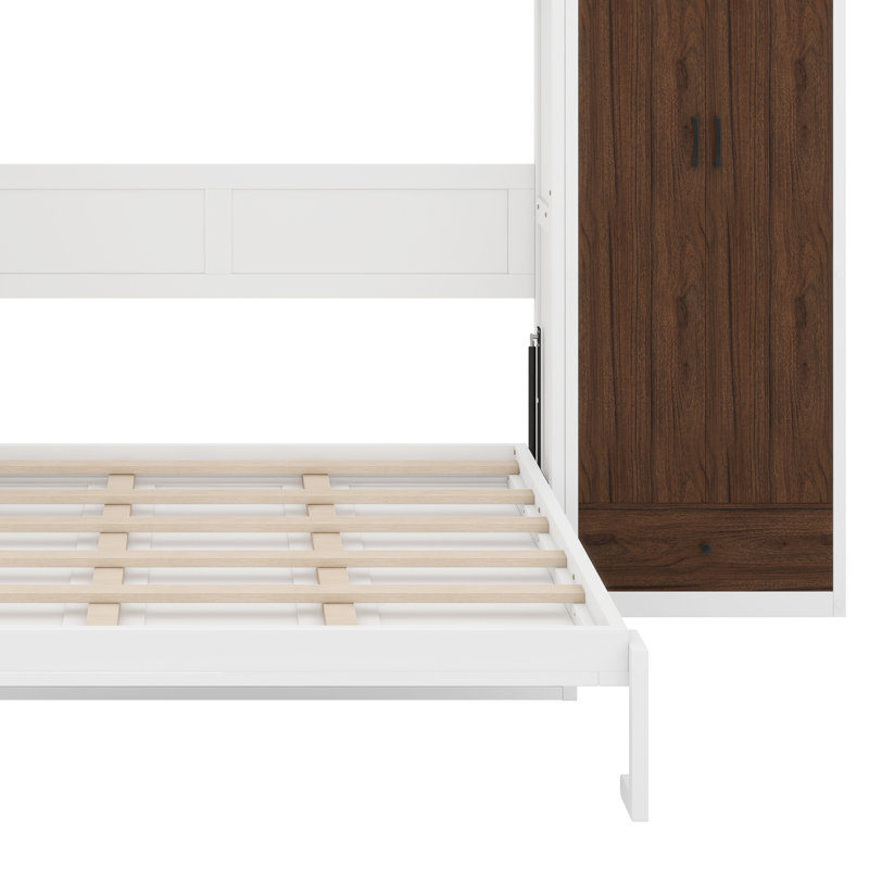 Lit escamotable double pleine grandeur avec placard, tiroirs et table