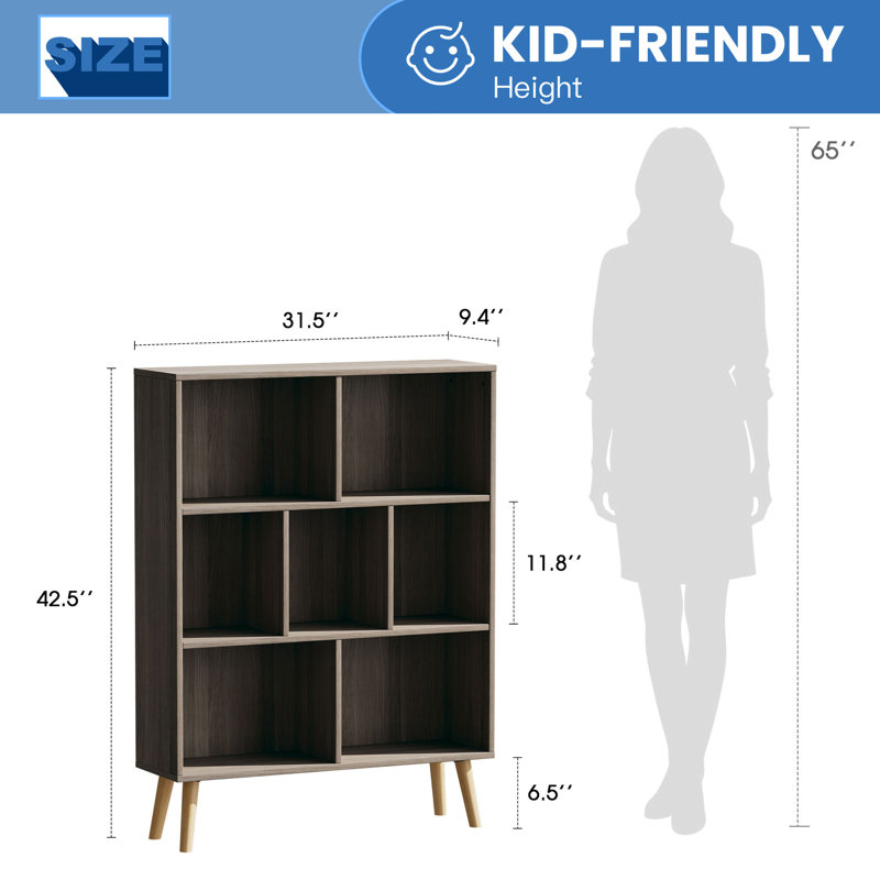 Bibliothèque Marlik, Gris platine, (7 tablettes) H 42,5 po x l 31,5 po x P 9,4 po