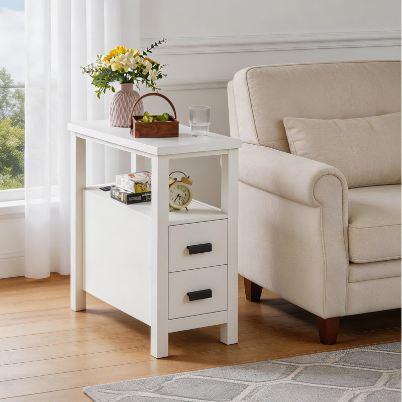 Table de bout avec station de charge, tables d'appoint avec ports et prises USB, table d'appoint avec 2 tiroirs, petite table de chevet en bois, petite table d'appoint rustique, table de bout moderne avec tiroir