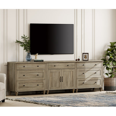 TV Stand For 100 Inch TV, 3-In-1 TV Console Table For 75/80/85/90 Inch TV, Entertainment Center With 7 Drawers And 2 Doors, Kitchen Sideboard Buffet Cabinet For Dining Room, Wash Gray