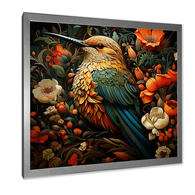 «Hummingbird Gardens Guardian», art mural colibri, Cadre photo argenté, H 16 po x l 16 po x P 1 po