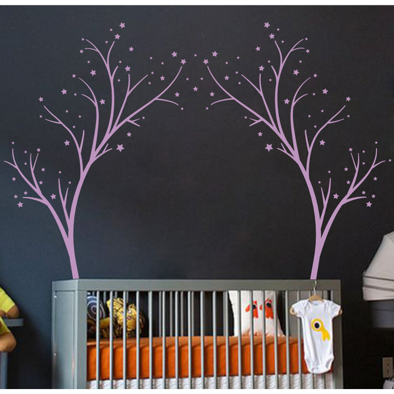 Décalcomanie murale arbres étoiles, H 60 po x l 74 po x P 0,01 po, Lilas
