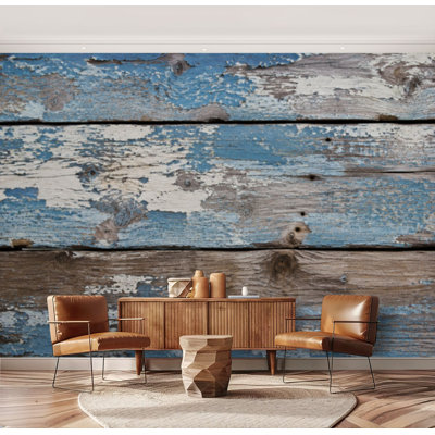 Wall Mural Peel and Stick Wallpaper Old grunge plank wooden blue for full frame Self-Adhesive Removable Contact Paper Wall Decor for Living Room Bedroom 69"H x 96"W