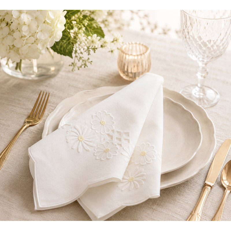 Weidler Polyester Embroidered Square Napkin, White