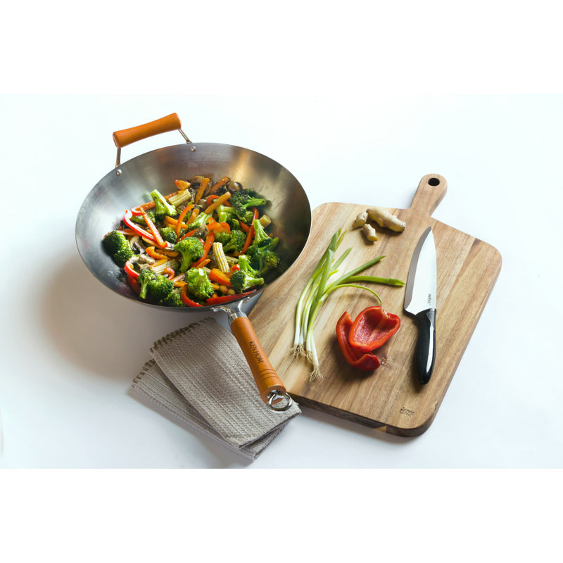 Ken Hom 14-Inch Carbon Steel Wok with Wooden Handle