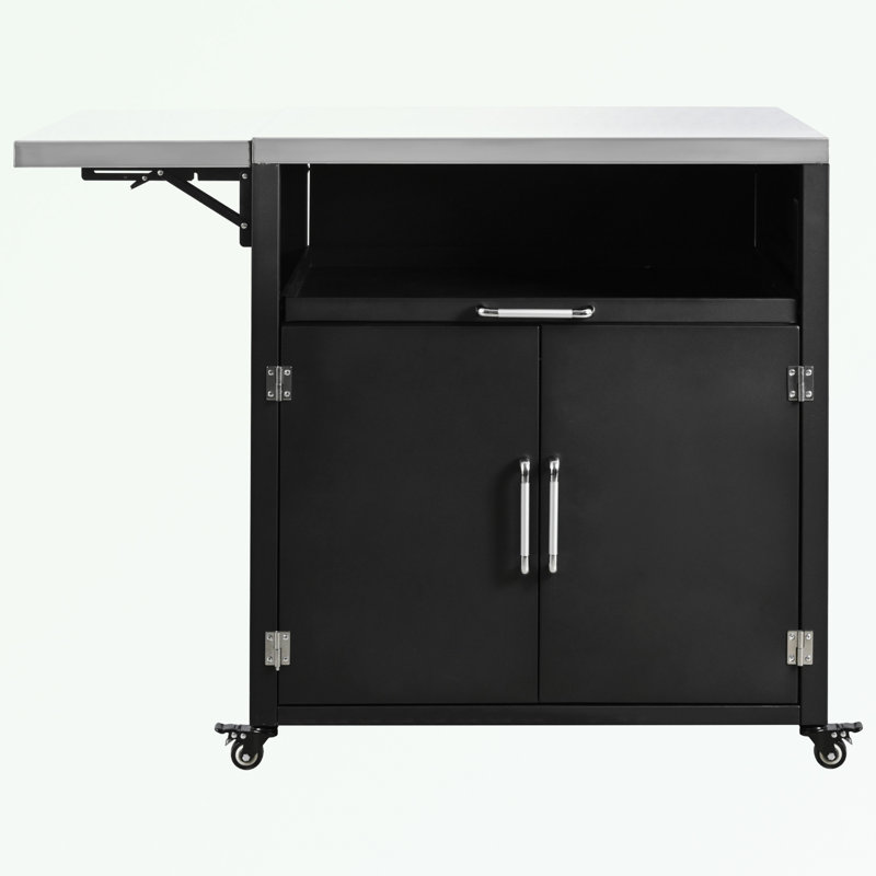 Îlot de cuisine avec plateau extensible, 2 portes et rangement ouvert