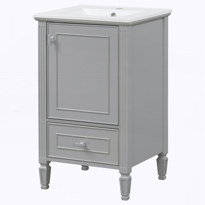 20" Bathroom Vanity with Ceramic Sink,Solid Wood Legs