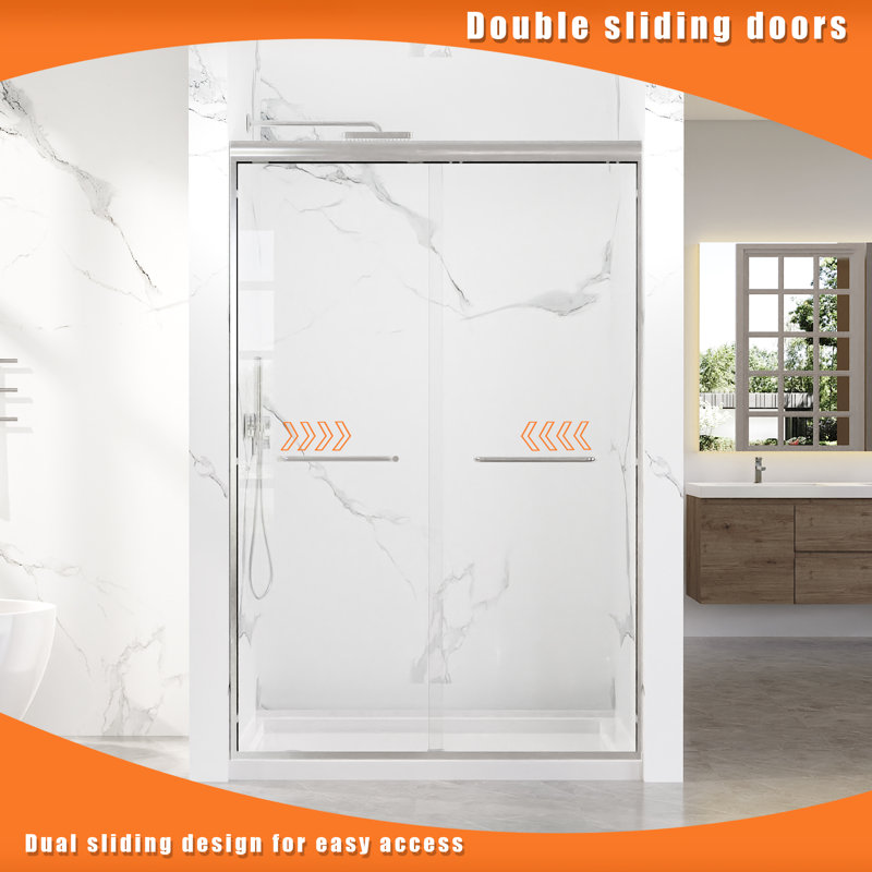 44–48 In. W X 72 In. H Framed Double Sliding Shower Door In Chrome With 1/4 In.(6mm) Clear Tempered Glass, Chrome