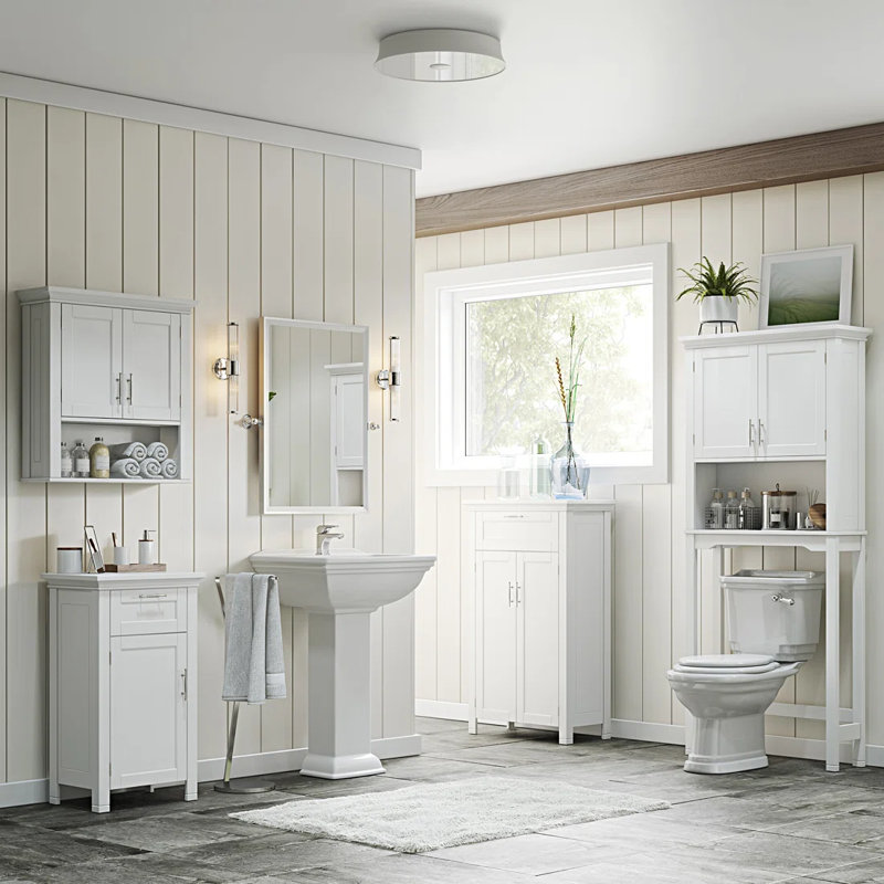 RiverRidge Somerset Two-Door Bathroom and Laundry Storage Cabinet with Drawer and Adjustable Shelf, White