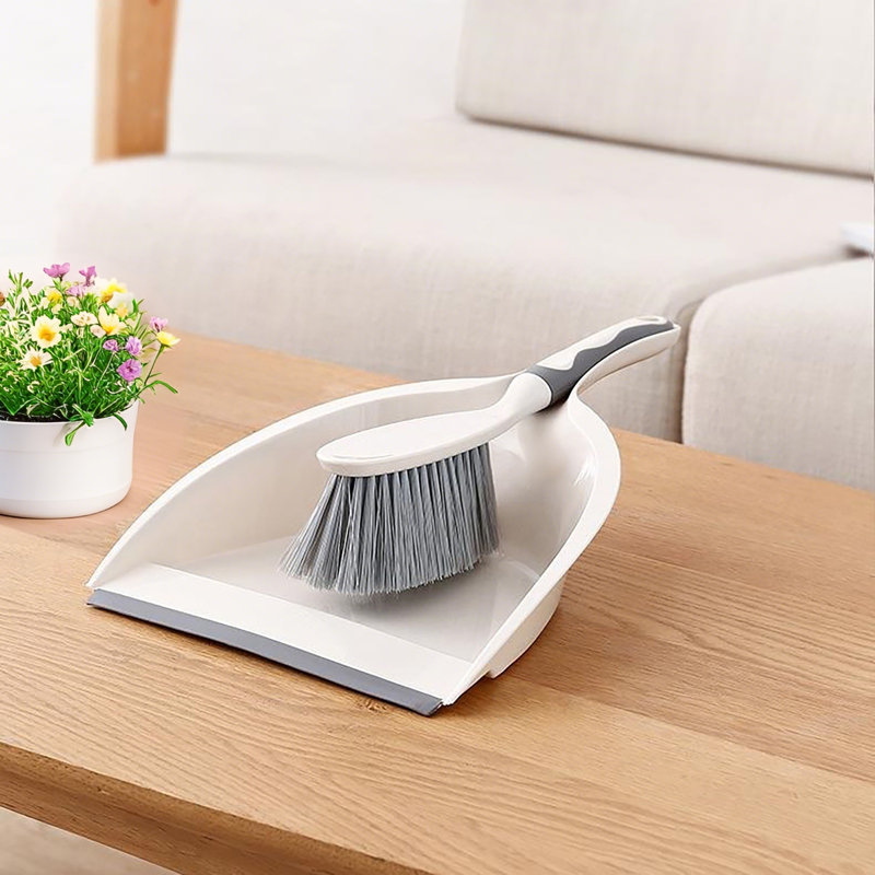 Dust Pan And Brush Set, Nesting Snap-On Design, Handheld Angle Broom And Dustpan Set Used To Clean Kitchens, Floors, Tables, Car, Office, White&Grey
