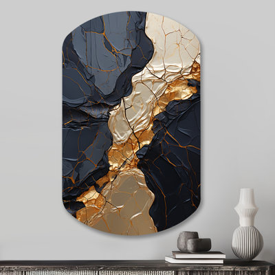 Minimalism Chrome Gold And Black Potteries II - Abstract Spirals Cylinder Metal Wall Art, Gold Asymmetrical Metal Art Print