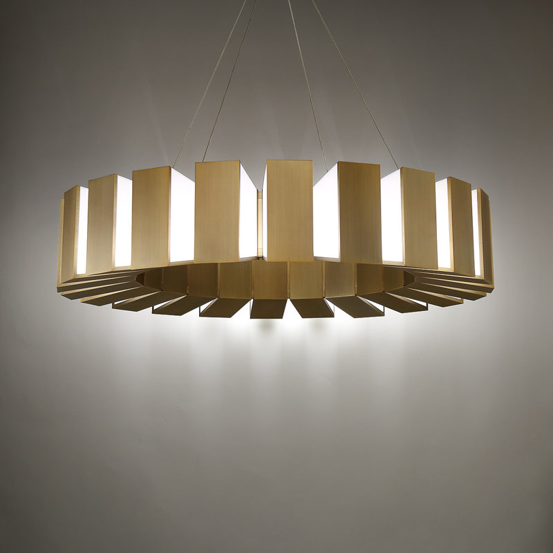 Chronos 12 - Light Unique / Statement Drum LED Chandelier, Aged Brass, 10" H X 50" W X 50" D , 22 Lights