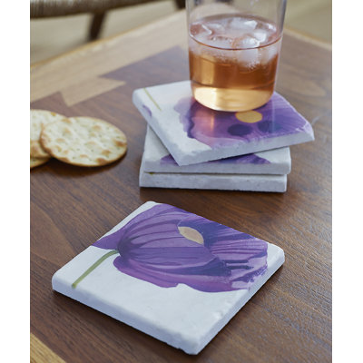 Ensemble de sous-verres: Coquelicots mauves sur neige
