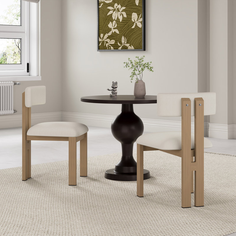 Chaises de salle à manger rembourrées Mathel, Polyester beige / cadre naturel, 2