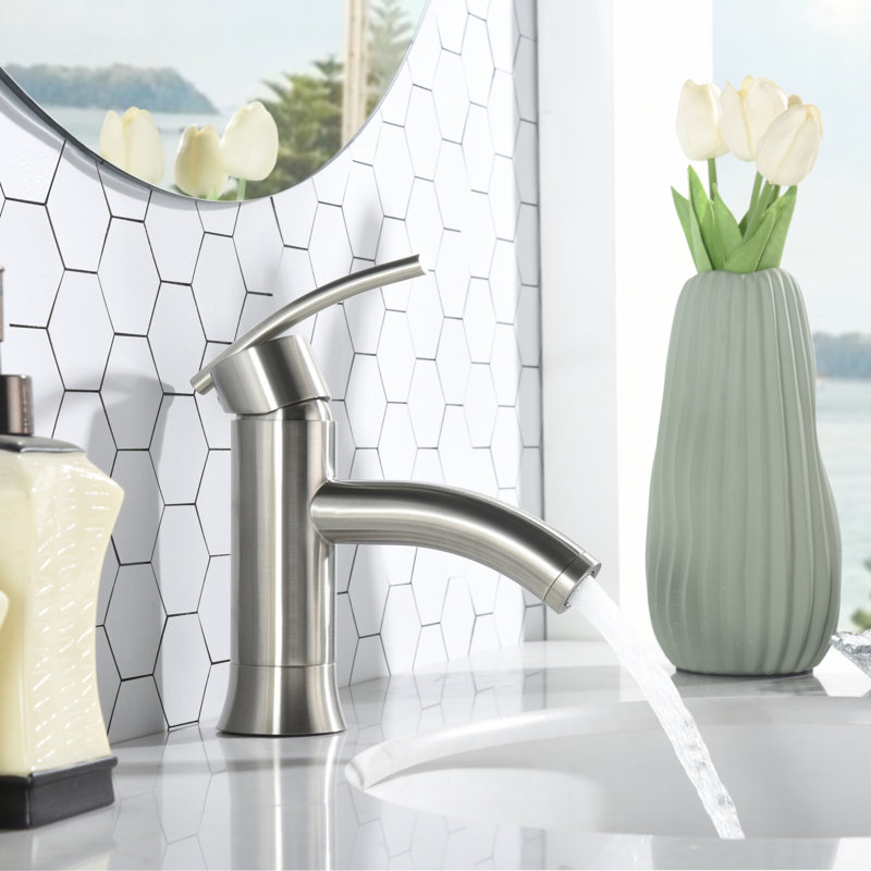 Kree Sweep Single-Handle Mid-Arc Lavatory Bathroom Faucet with Drain Assembly - Brushed Nickel, Brushed Nickel
