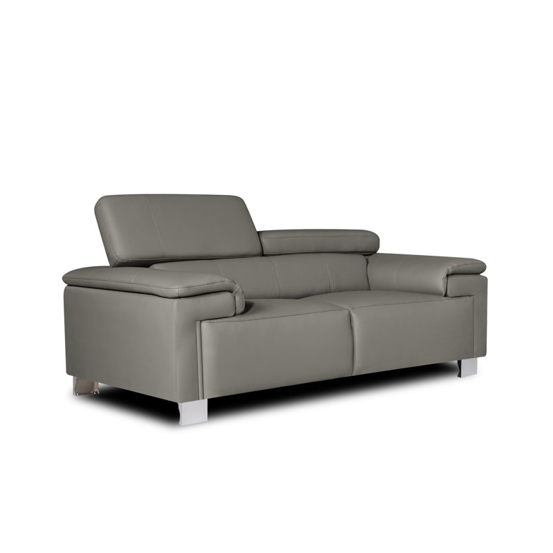 Chavely Genuine Leather Pillow Top Arm Sofa, Grey, 2