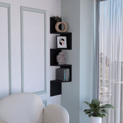Rosset Corner Shelf, Modern Full-Wall Design With Multiple Shelving by Ebern Designs