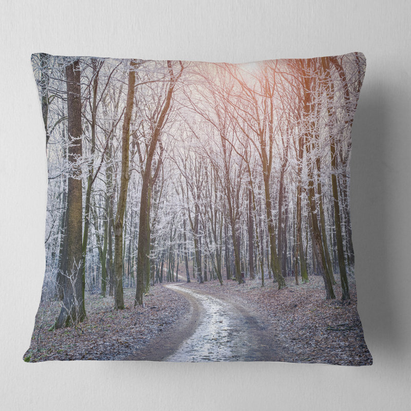Misty Trail in Autumn Forest - Coussin à imprimé paysage, 18 po x 18 po, Type de produit