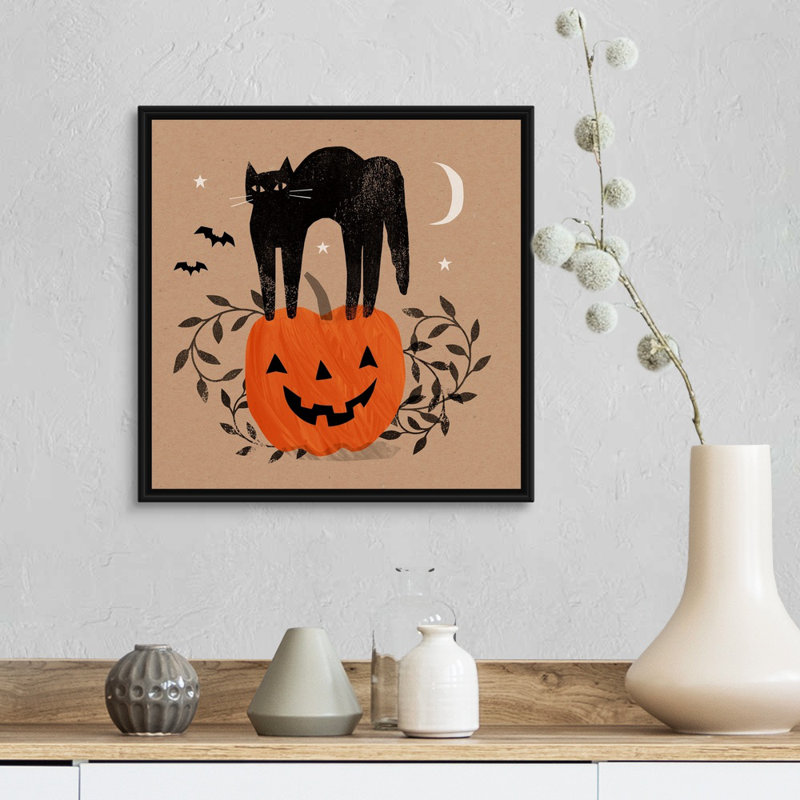 «Graphic Halloween I» par Victoria Barnes, reproduction d'art sur toile, H 18 po x l 18 po x P 1,75 po, Cadre noir