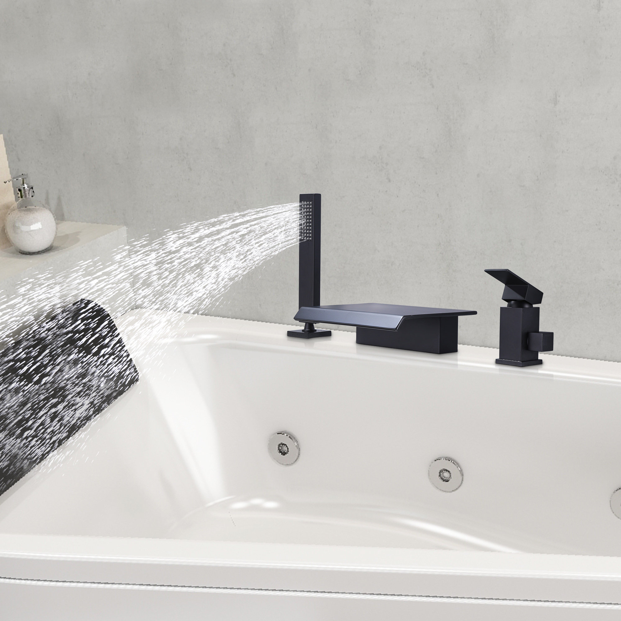 Robinet de baignoire Noir cascade poignée simple avec douchette