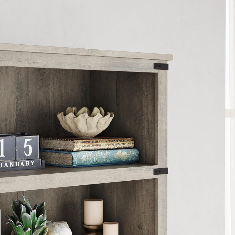 3-Tier Farmhouse Bookcase with Open Shelves, Wood Bookshelf with Anti-Tip Kit for Living Room and Home Office, Gray