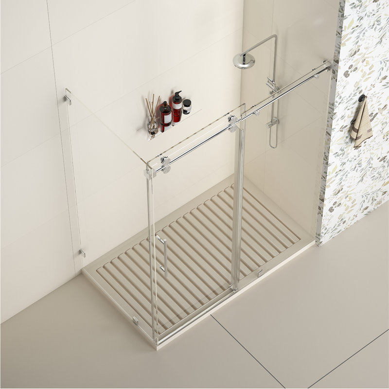 Radiance 66 In. W X 40 In. D X 76 In. H Sliding Frameless Corner Shower Enclosure With Clear Glass, Polished Chrome
