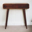 Table de couloir courbée en bois et châtaignier, 2 tiroirs, pieds nordiques, brun foncé