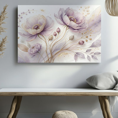 Purple Floral Elegant Botanical For Stylish Canvas Wall Art Print For Living Room, Bedroom, Office, Hallway, Entryway, Gallery Wall And Modern Home Decor