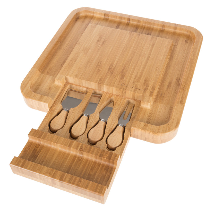 Fleur De Lis Living Vargas Porcelain Bamboo Stainless Steel Cheese Board Serving Dish
