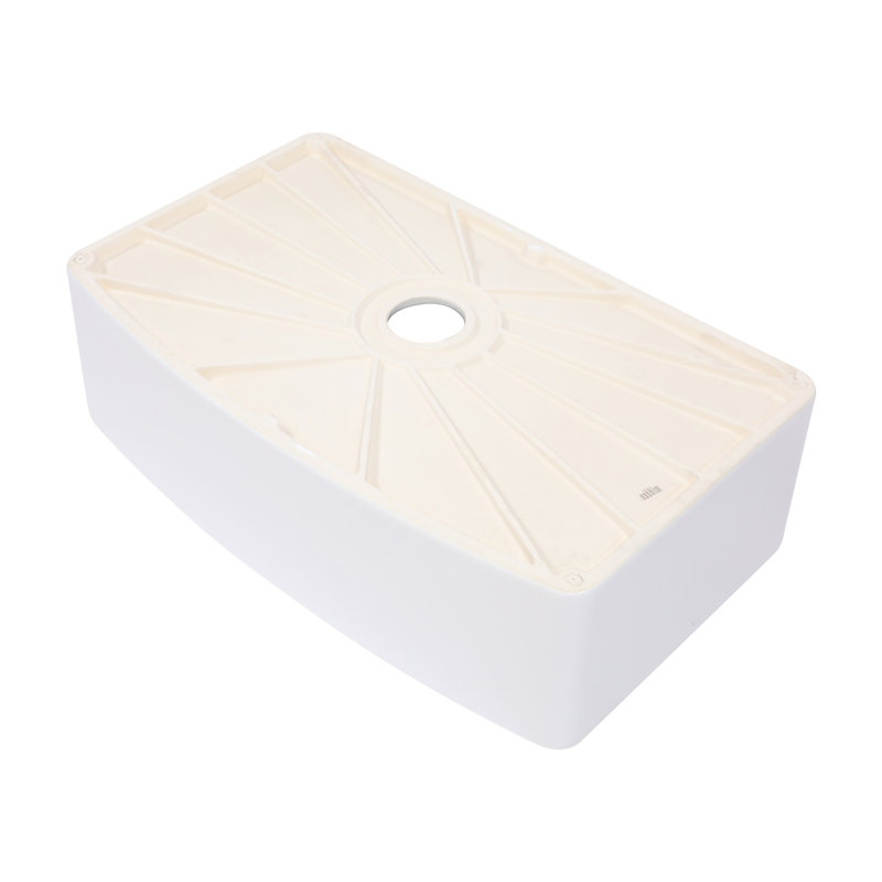 Évier de cuisine à simple cuve en céramique à tablier frontal de 33 pouces avec rebord arqué, très résistant aux dommages, idéal pour les cuisines domestiques, comprenant un rebord et un bol en acier inoxydable 304