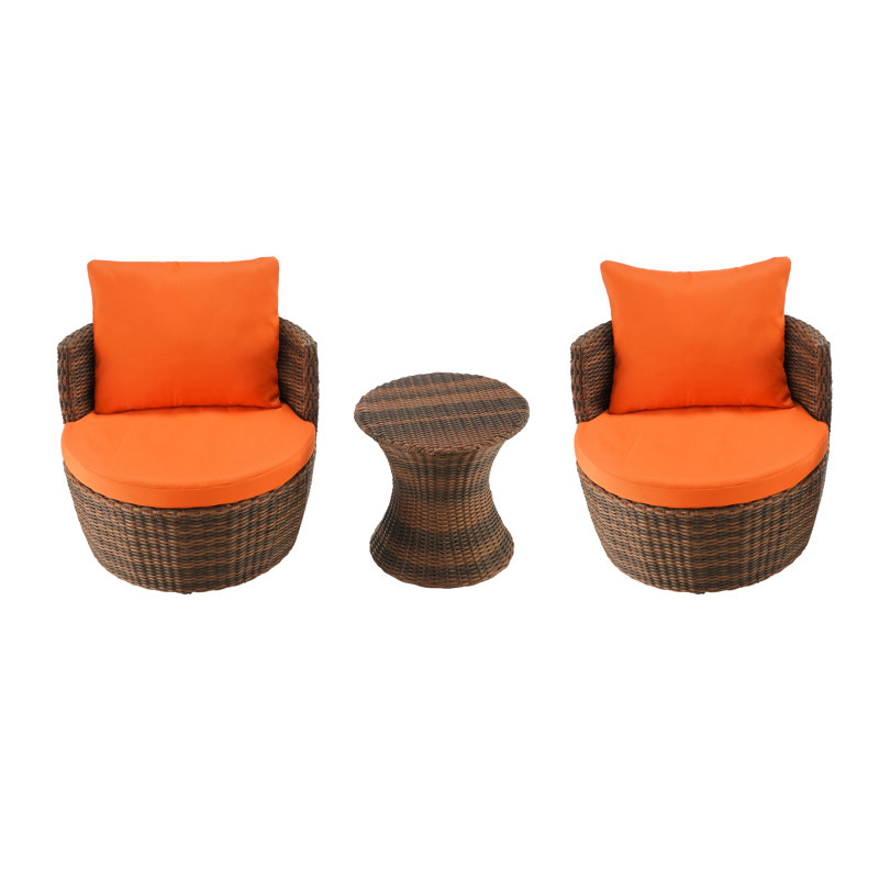 Tidwell 2 - Person Patio Conversation Set, Brown, Orange