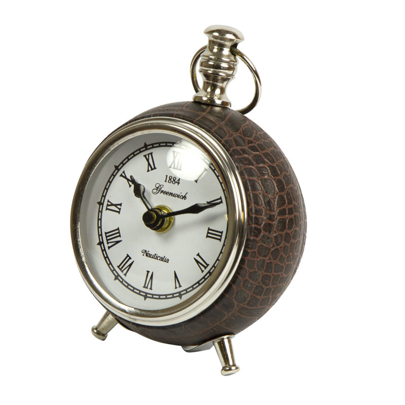 Roman Numeral Metal Quartz Movement / Crystal Tabletop Clock in Brown