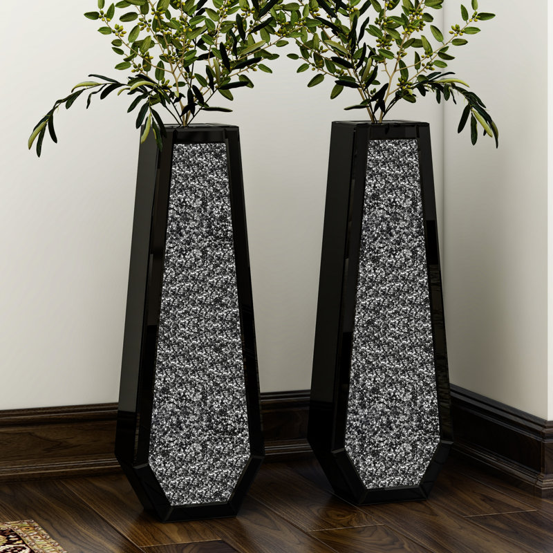 Black Extra Tall Floor Vase Decorative Modern Handmade 30''H (Set of 2) Modern Ultra-Modern Stylish, Black, 30"