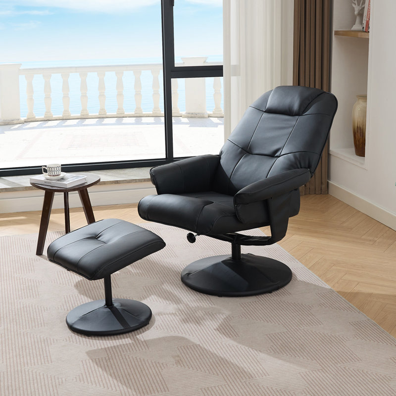 011-Fauteuil inclinable de massage avec repose-pieds, Noir, Noir