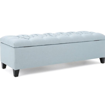 Blue Fabric With Button Tufting For Bedroom - Storage, 51"W X 17.5"D 17"H Elegant Upholstery And Storage
