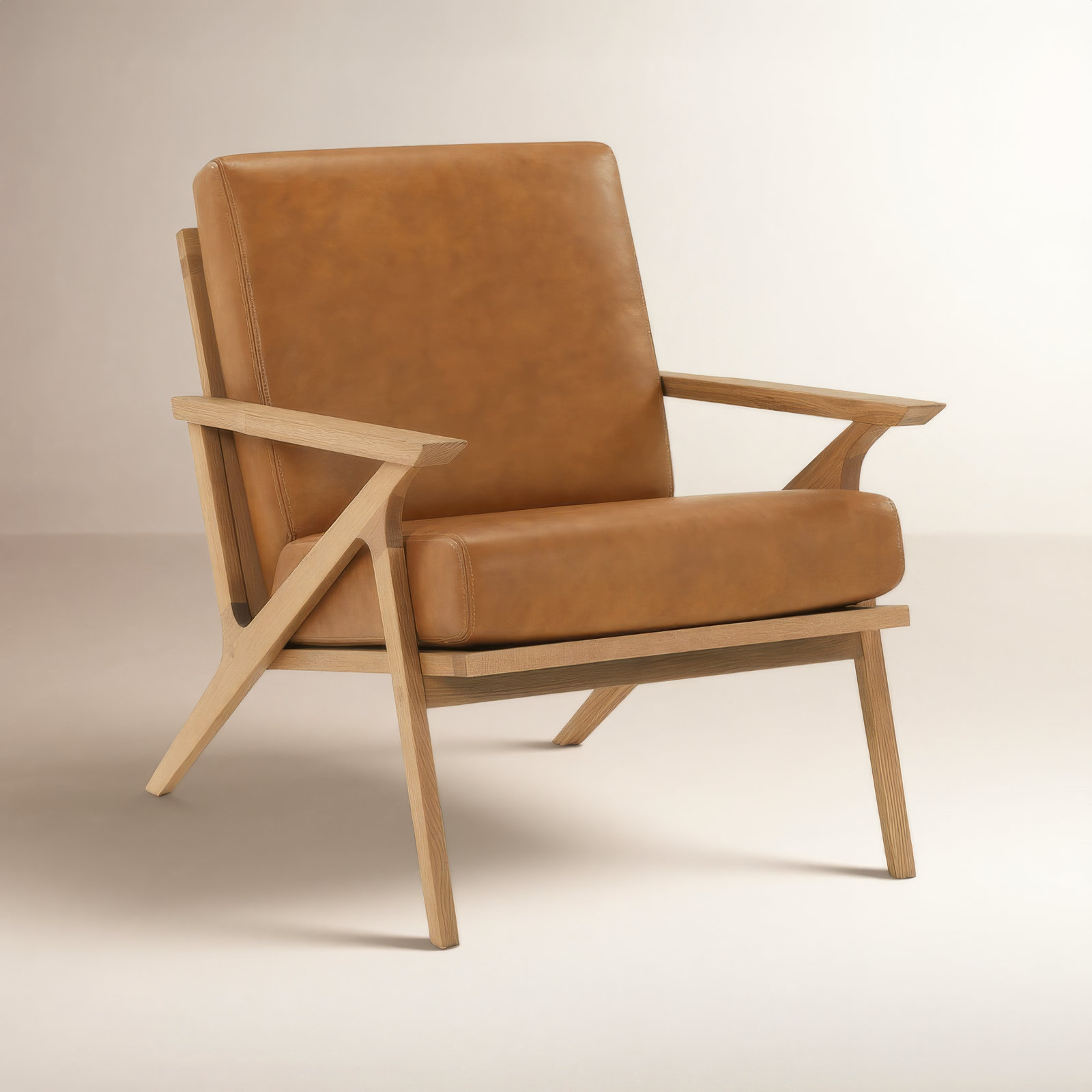 Mads Oak Genuine Leather Armchair, Tan