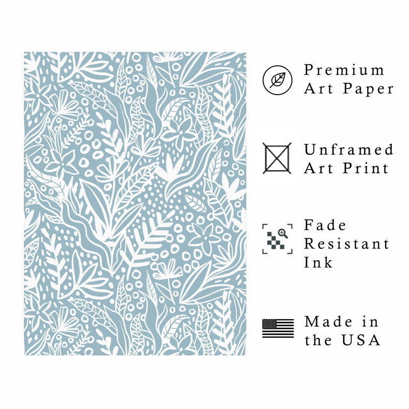 «Botanical Dusty Blue Botanicals», reproduction d'art moderne sans cadre, H 14 po x l 11 po