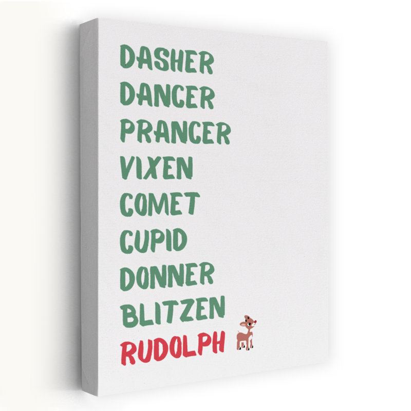 Santa'S Reindeer Names Abstract Contemporary Winter Wall Art Print 1 Piece Wrapped Canvas Wall Art, 60.96cm H x 40.64cm W