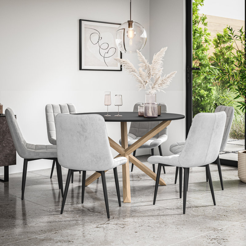 Darcus 6 - Person Dining Set, Black/Oak/Grey