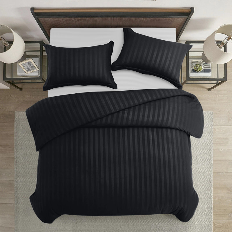 Microfiber Striped Duvet Cover Set with Pillowcases, Black, King Duvet Cover Set + 2 Standard Pillowcases