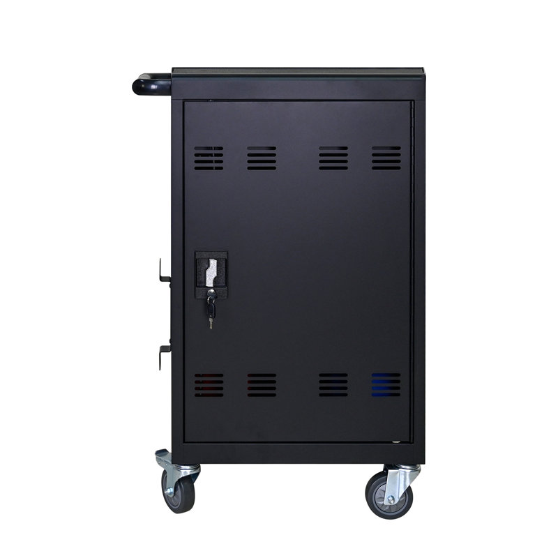 Tablet Laptop 32-bit-Plastic Device Basket Device for Mobile Charging Trolley- Includes Cable Management Dividers, Cable Clips, Storage Compartment, and Removable Doors (Black)