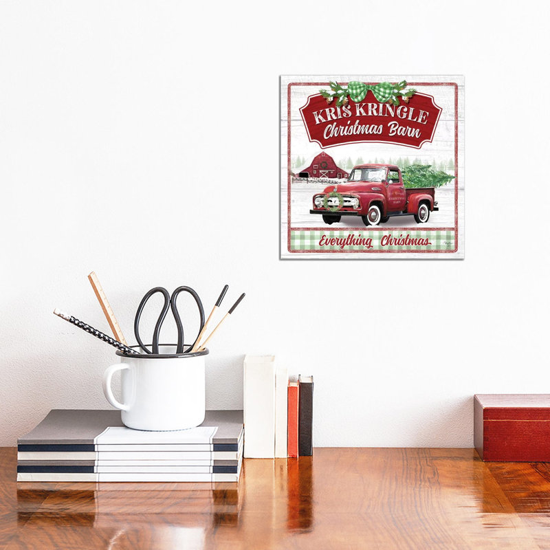 Kris Kringle Christmas Barn by Mollie B. - 1 Piece Wrapped Canvas Wall Art, 30.48 cm H x 30.48 cm W