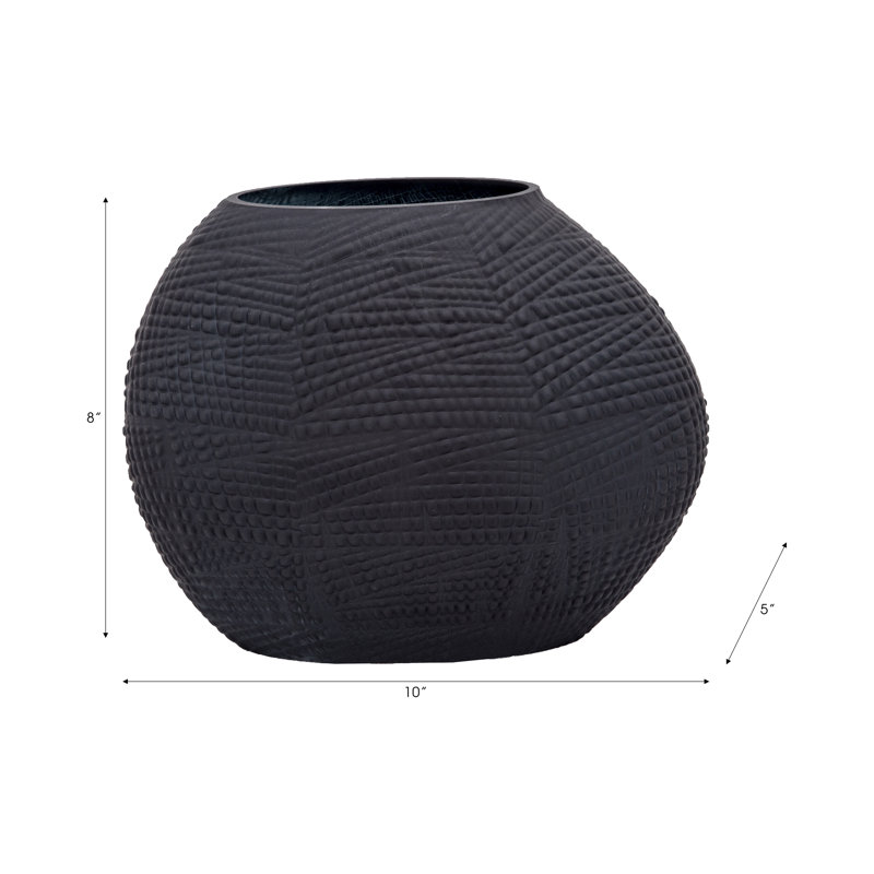 Handmade Glass Table Vase, 8" H x 10" W x 5" D, Black