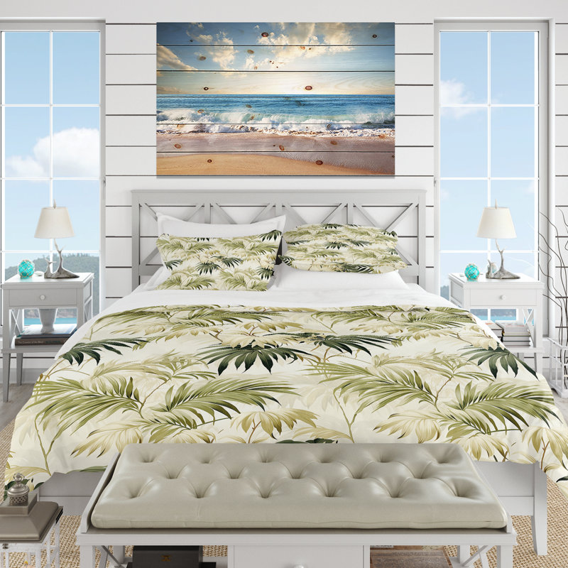 Literie Palm Print Tropical, Housse de couette pour grand lit et 2 taies décor