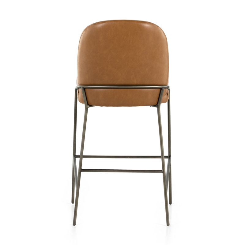 Astrud Upholstered Stool with Metal Frame, Faux Leather Butterscotch/Camel, Counter Stool (25" Seat Height)
