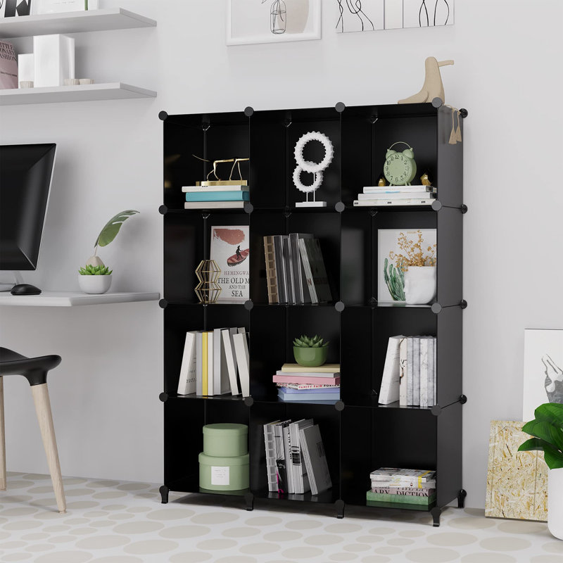 Alvi 304.8cm H Plastic Cube Bookcase, Black, (12 Shelves) 120cm H x 95.5cm W x 30cm D