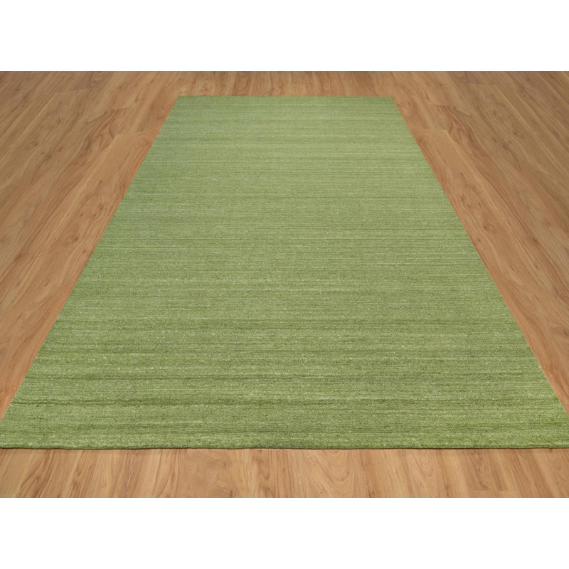 Tapis oriental rectangulaire en laine vert tissé à la main 9 pi 1 po x 12 pi 0 po , Rectangle 9 pi 1 po x 12 pi