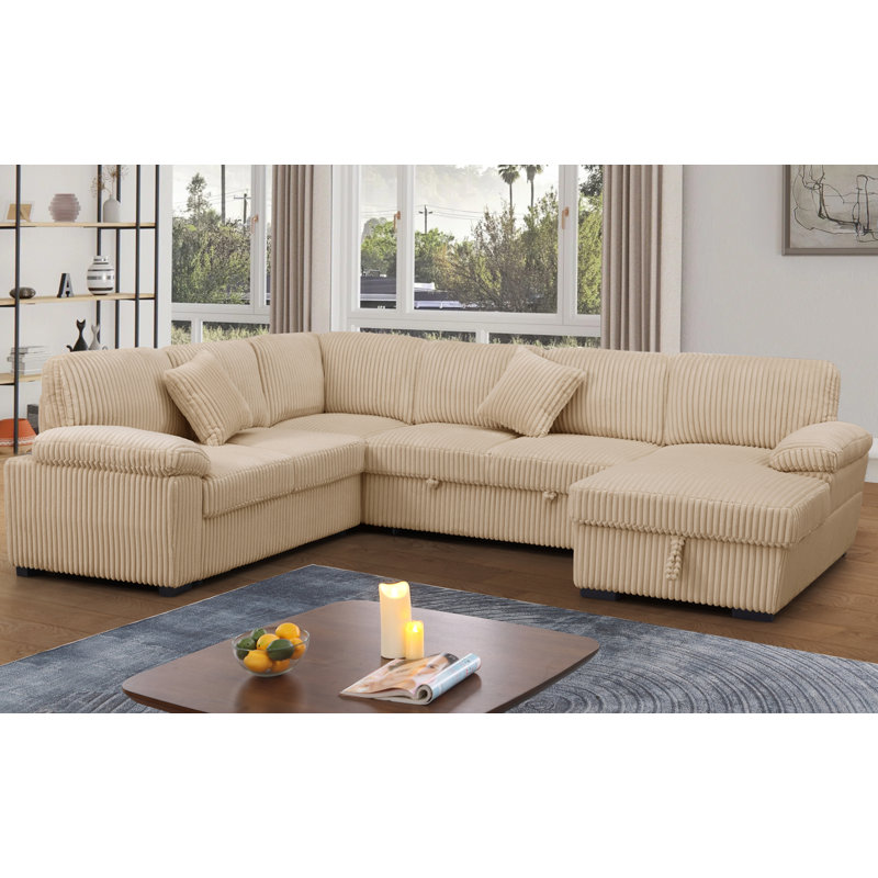 Canapé modulaire en velours côtelé avec rangement Amalyn, Taupe