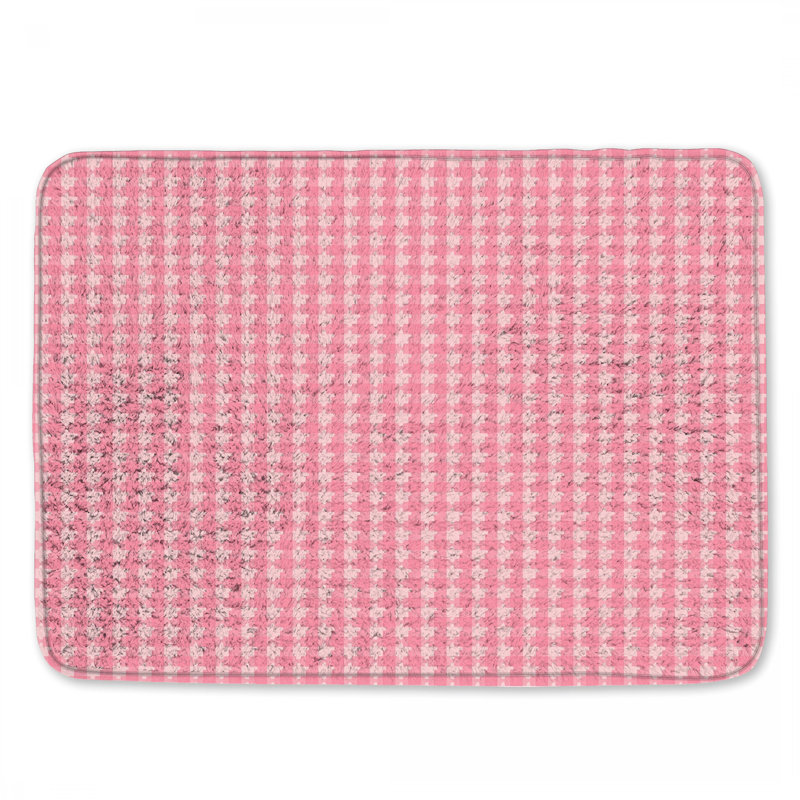 Tapis de bain rose à motif pied-de-poule, L 24 po x L 17 po